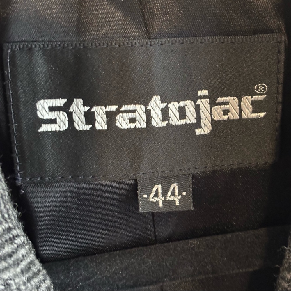 Vintage Stratojac Double Breasted Herringbone Grey Wool Blend Peacoat Jacket 44 - Picture 6 of 7